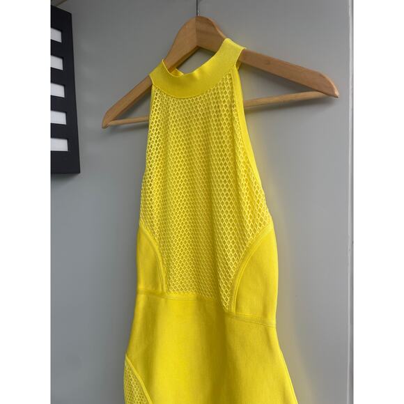 bright yellow mesh bodycon stretch halter cocktail dress unbranded - Picture 5 of 10